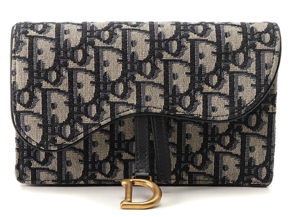 Christian Dior Oblique Saddle Belt Bag Navy Blue Canvas Leather